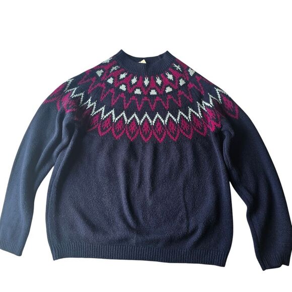 Mountain and Isles Pico Fair Isle Sweater Pink Blue Crew-neck Women's Large - Picture 2 of 8